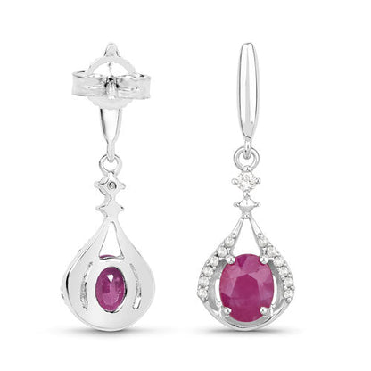 0.70 Carat Genuine Ruby and White Diamond 14K White Gold Earrings  DestGlow