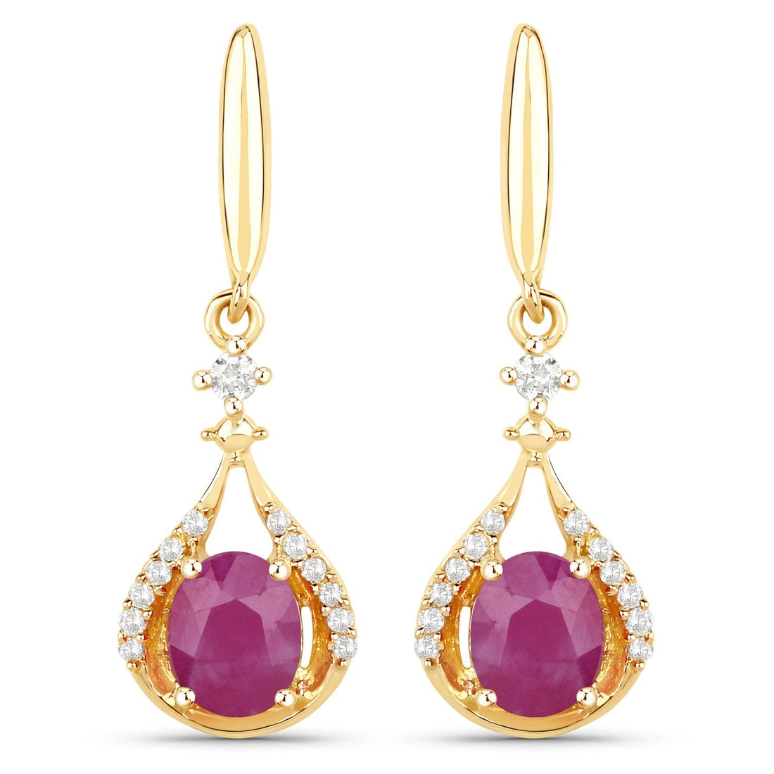 0.70 ct Genuine Ruby and White Diamond 14K Yellow Gold Earrings 