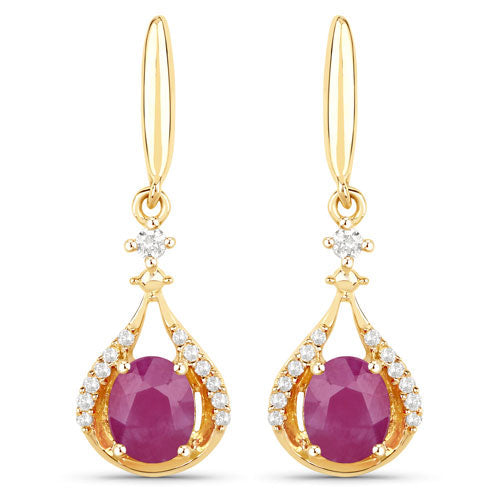 0.70 Carat Genuine Ruby and White Diamond 14K Yellow Gold Earrings  DestGlow