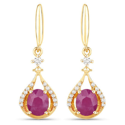 0.70 Carat Genuine Ruby and White Diamond 14K Yellow Gold Earrings  DestGlow