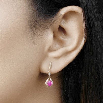 0.70 Carat Genuine Ruby and White Diamond 14K Yellow Gold Earrings  DestGlow