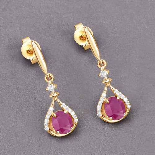 0.70 Carat Genuine Ruby and White Diamond 14K Yellow Gold Earrings  DestGlow