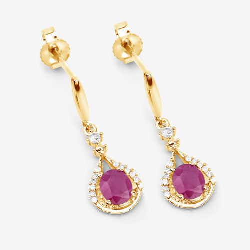 0.70 Carat Genuine Ruby and White Diamond 14K Yellow Gold Earrings  DestGlow