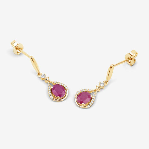 0.70 Carat Genuine Ruby and White Diamond 14K Yellow Gold Earrings  DestGlow