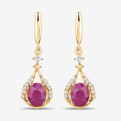 0.70 Carat Genuine Ruby and White Diamond 14K Yellow Gold Earrings  DestGlow