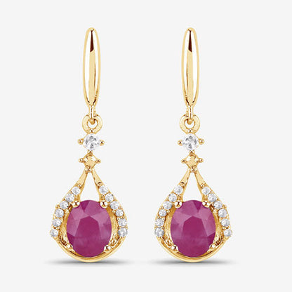 0.70 Carat Genuine Ruby and White Diamond 14K Yellow Gold Earrings  DestGlow