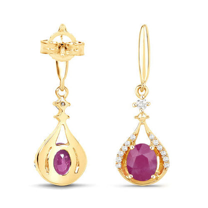 0.70 Carat Genuine Ruby and White Diamond 14K Yellow Gold Earrings  DestGlow
