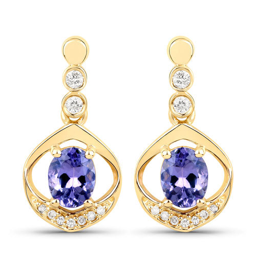 0.76 Carat Genuine Tanzanite and White Diamond 14K Yellow Gold Earrings by Bids.com