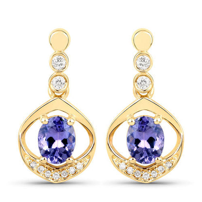 0.76 Carat Genuine Tanzanite and White Diamond 14K Yellow Gold Earrings by Bids.com