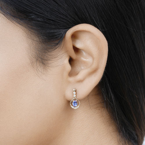 0.76 Carat Genuine Tanzanite and White Diamond 14K Yellow Gold Earrings by Bids.com