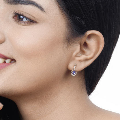0.76 Carat Genuine Tanzanite and White Diamond 14K Yellow Gold Earrings by Bids.com