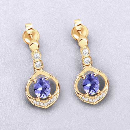 0.76 Carat Genuine Tanzanite and White Diamond 14K Yellow Gold Earrings by Bids.com