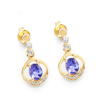 0.76 Carat Genuine Tanzanite and White Diamond 14K Yellow Gold Earrings by Bids.com