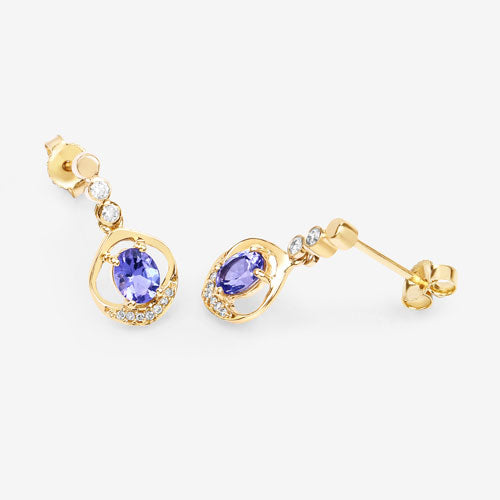 0.76 Carat Genuine Tanzanite and White Diamond 14K Yellow Gold Earrings by Bids.com