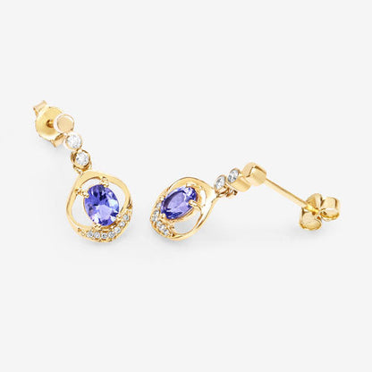 0.76 Carat Genuine Tanzanite and White Diamond 14K Yellow Gold Earrings by Bids.com