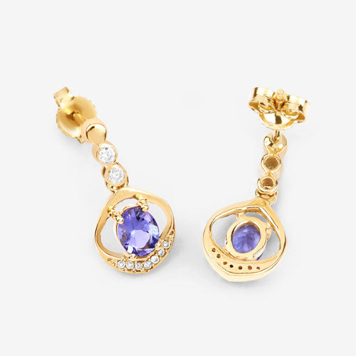 0.76 Carat Genuine Tanzanite and White Diamond 14K Yellow Gold Earrings by Bids.com