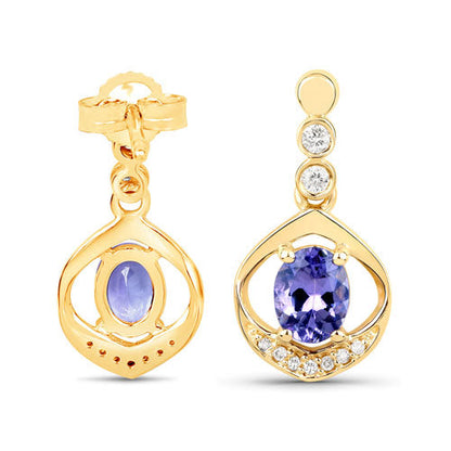 0.76 Carat Genuine Tanzanite and White Diamond 14K Yellow Gold Earrings by Bids.com