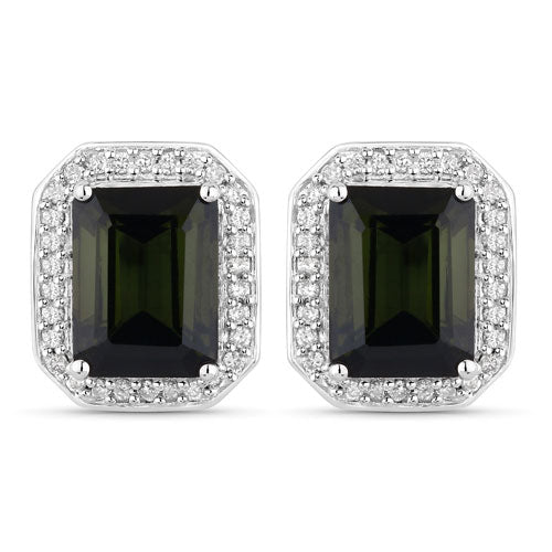 3.57 Carat Genuine Green Tourmaline and White Diamond 14K White Gold Earrings by Bids.com