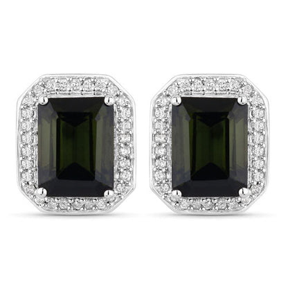 3.57 Carat Genuine Green Tourmaline and White Diamond 14K White Gold Earrings by Bids.com