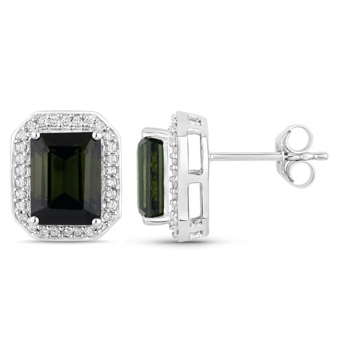 3.57 Carat Genuine Green Tourmaline and White Diamond 14K White Gold Earrings by Bids.com