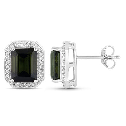 3.57 Carat Genuine Green Tourmaline and White Diamond 14K White Gold Earrings by Bids.com