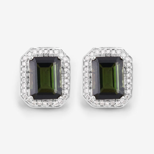 3.57 Carat Genuine Green Tourmaline and White Diamond 14K White Gold Earrings by Bids.com