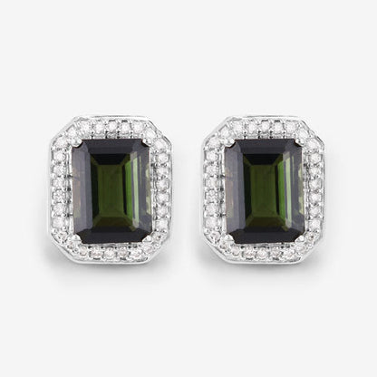 3.57 Carat Genuine Green Tourmaline and White Diamond 14K White Gold Earrings by Bids.com