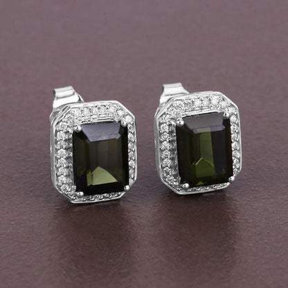 3.57 Carat Genuine Green Tourmaline and White Diamond 14K White Gold Earrings by Bids.com