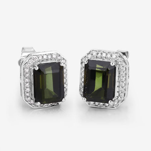 3.57 Carat Genuine Green Tourmaline and White Diamond 14K White Gold Earrings by Bids.com