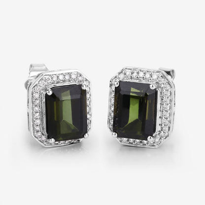 3.57 Carat Genuine Green Tourmaline and White Diamond 14K White Gold Earrings by Bids.com
