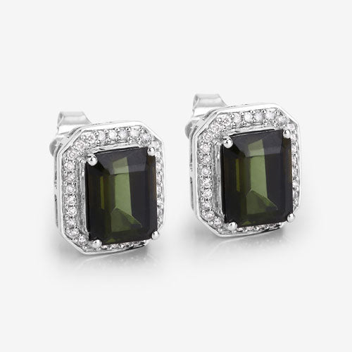 3.57 Carat Genuine Green Tourmaline and White Diamond 14K White Gold Earrings by Bids.com