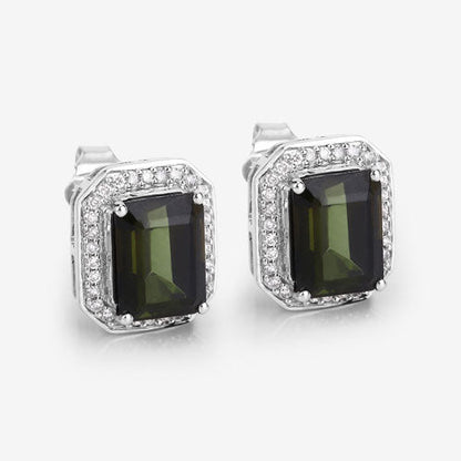 3.57 Carat Genuine Green Tourmaline and White Diamond 14K White Gold Earrings by Bids.com