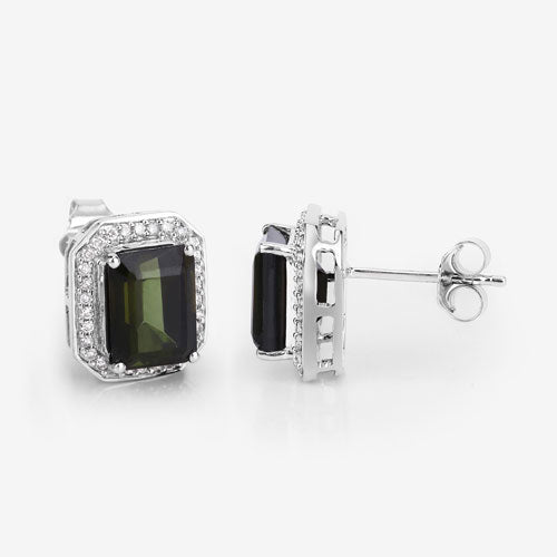 3.57 Carat Genuine Green Tourmaline and White Diamond 14K White Gold Earrings by Bids.com