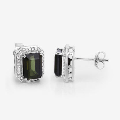 3.57 Carat Genuine Green Tourmaline and White Diamond 14K White Gold Earrings by Bids.com