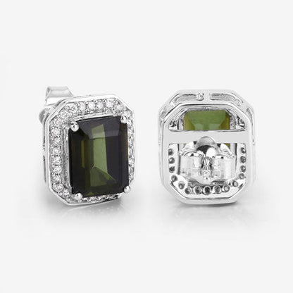 3.57 Carat Genuine Green Tourmaline and White Diamond 14K White Gold Earrings by Bids.com
