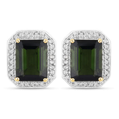 3.57 Carat Genuine Green Tourmaline and White Diamond 14K Yellow Gold Earrings by Bids.com