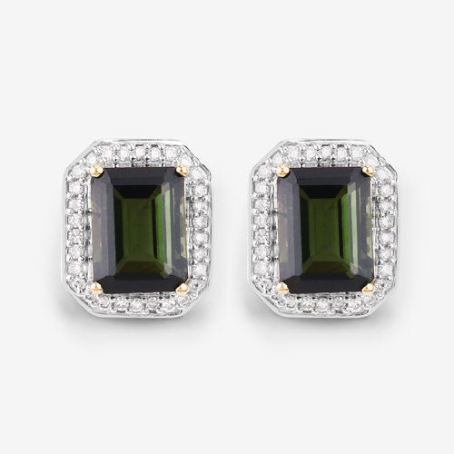 3.57 Carat Genuine Green Tourmaline and White Diamond 14K Yellow Gold Earrings by Bids.com