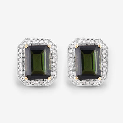 3.57 Carat Genuine Green Tourmaline and White Diamond 14K Yellow Gold Earrings by Bids.com