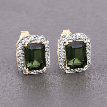3.57 Carat Genuine Green Tourmaline and White Diamond 14K Yellow Gold Earrings by Bids.com