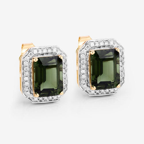 3.57 Carat Genuine Green Tourmaline and White Diamond 14K Yellow Gold Earrings by Bids.com