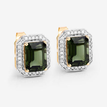 3.57 Carat Genuine Green Tourmaline and White Diamond 14K Yellow Gold Earrings by Bids.com