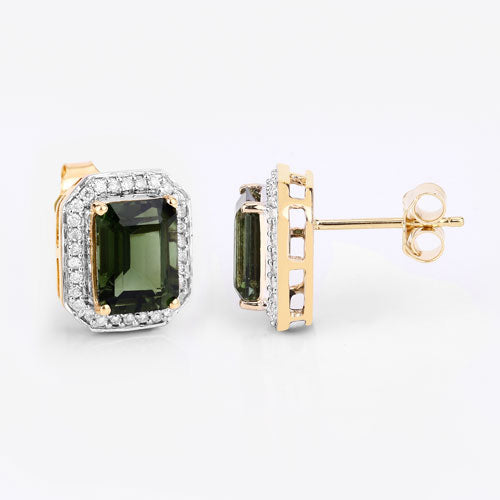 3.57 Carat Genuine Green Tourmaline and White Diamond 14K Yellow Gold Earrings by Bids.com