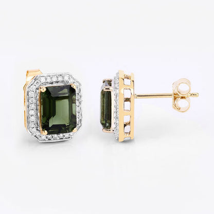 3.57 Carat Genuine Green Tourmaline and White Diamond 14K Yellow Gold Earrings by Bids.com
