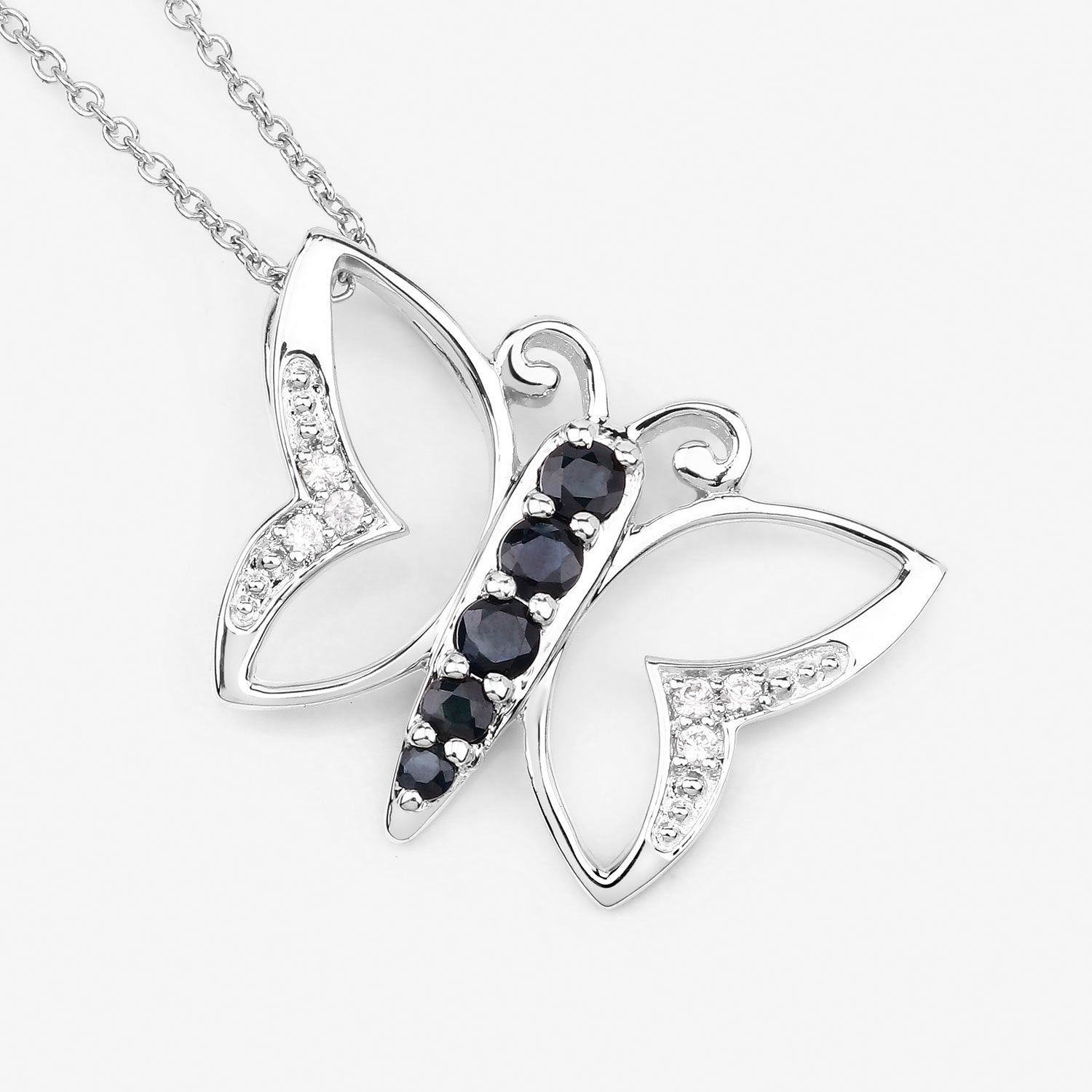 0.56 Carat Genuine Blue Sapphire and White Zircon .925 Sterling Silver Necklace  DestGlow