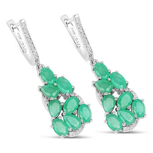 6.69 Carat Genuine Emerald and White Diamond .925 Sterling Silver Earrings by Bids.com