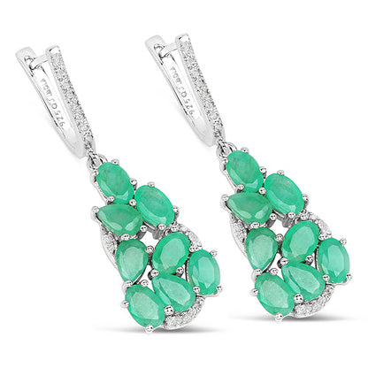 6.69 Carat Genuine Emerald and White Diamond .925 Sterling Silver Earrings by Bids.com
