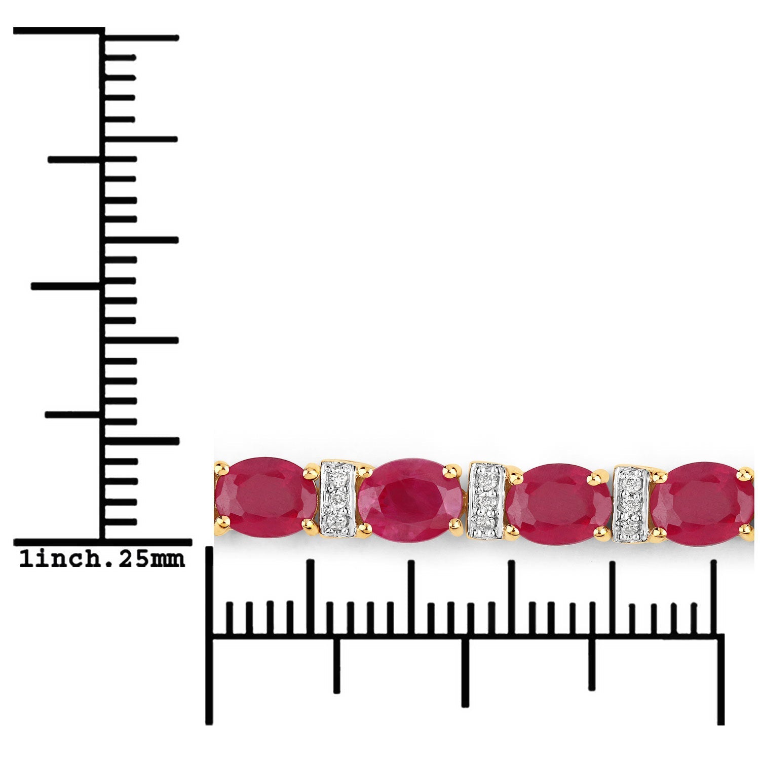 7.76 Carat Genuine Ruby and White Diamond 14K Yellow Gold Bracelet  DestGlow