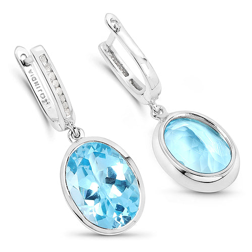 15.13 Carat Genuine Blue Topaz and White Diamond .925 Sterling Silver Earrings by Bids.com