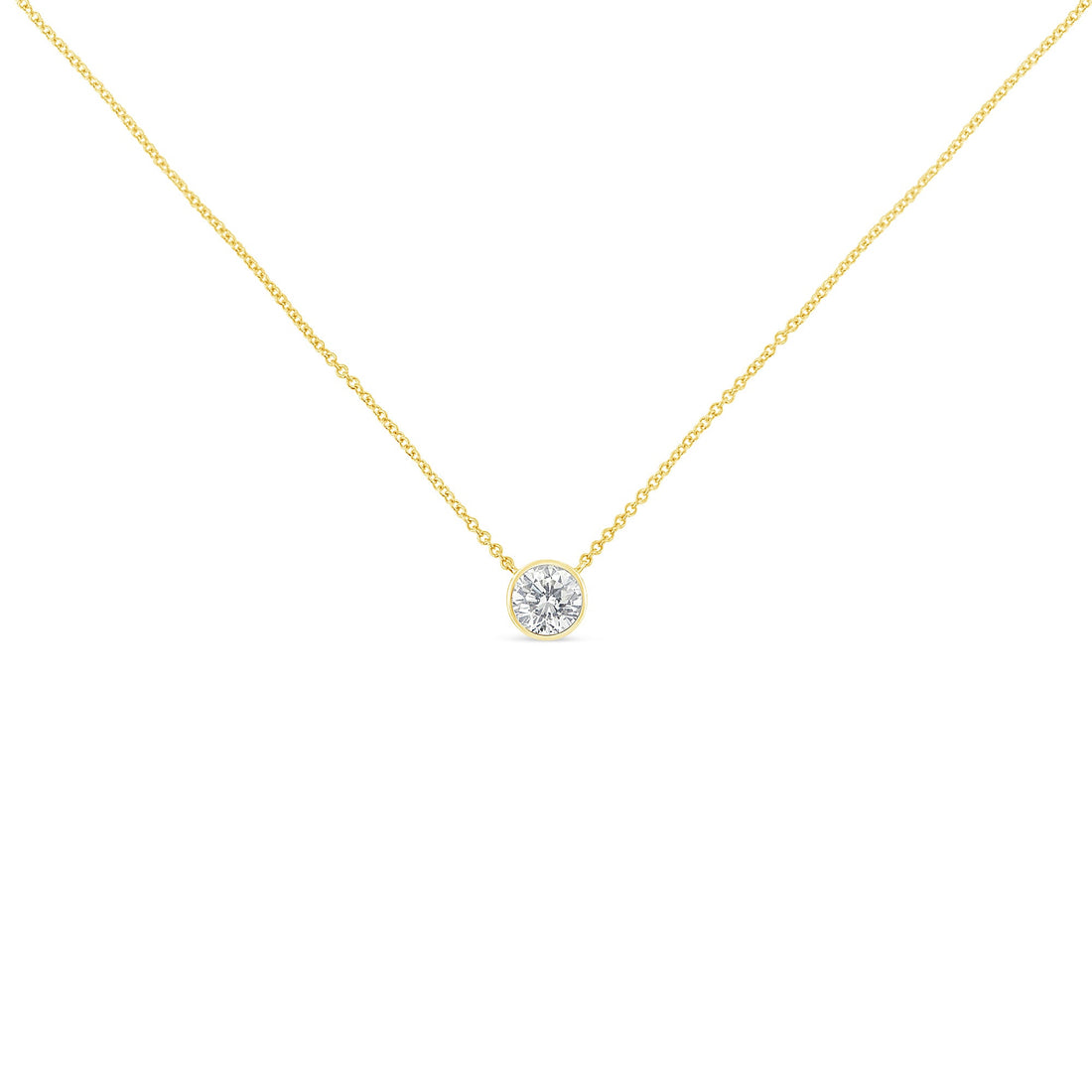 10K Yellow Gold 1/3 Carat Round Brilliant-Cut Diamond Modern Bezel-Set Solitaire 16"-18" Pendant Necklace (H-I Color, SI2-I1 Clarity) by Bids.com