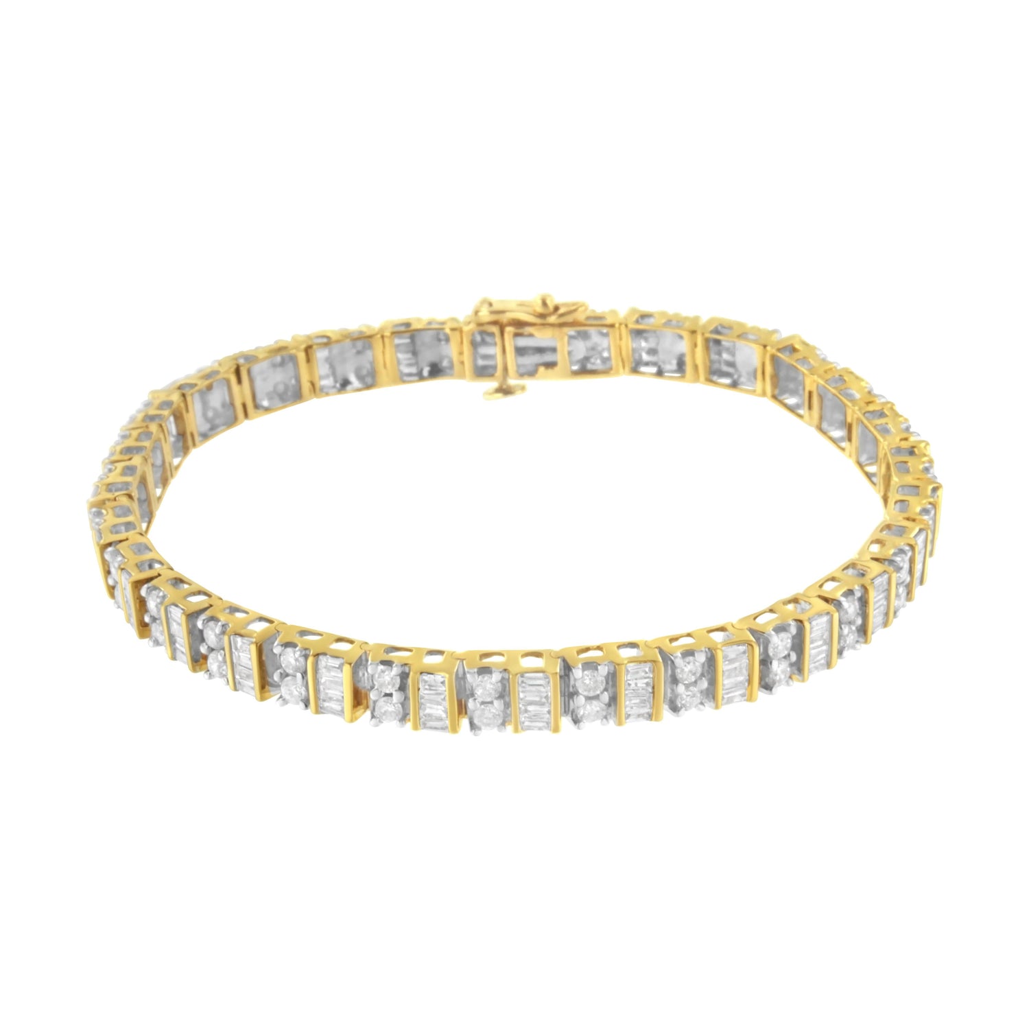 10K Yellow Gold 4.0 Cttw Alternating Baguette &amp; Round Cut Diamond Bezel- &amp; Prong-Set 7" Tennis Bracelet (G-H Color, SI1-SI2 Clarity) by Bids.com